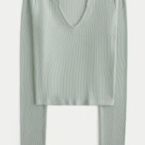 Hollister Green Ribbed Long Sleeve Crop Blouse